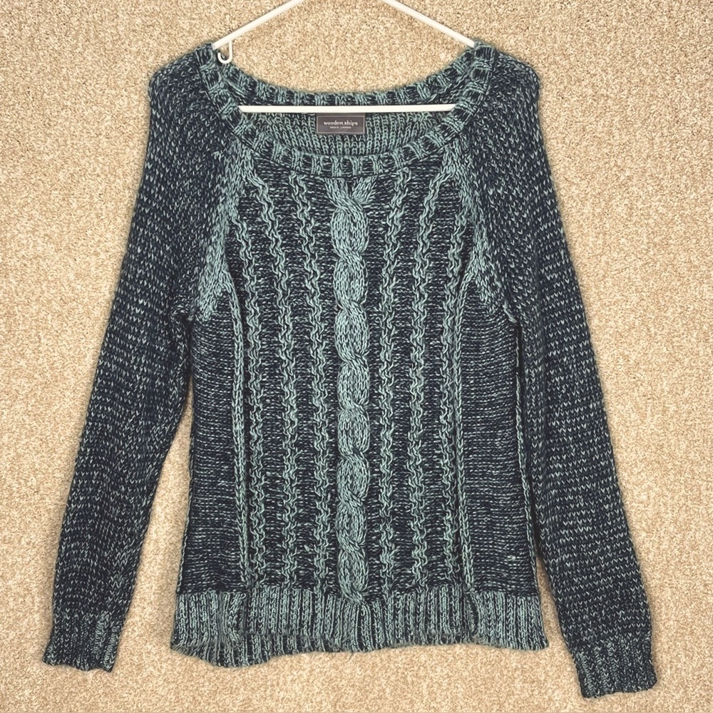 Imperfect Wooden Ships cable knit sweater mohair wool blend small medium cozy